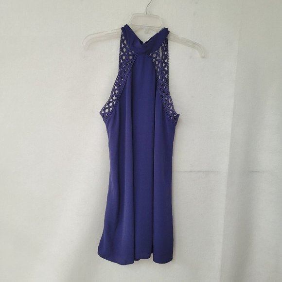 Lulus Dress‎ Womens S Any Sway Shape Or Form Crochet Lace Halter Dress Blue Flaw - Picture 2 of 16